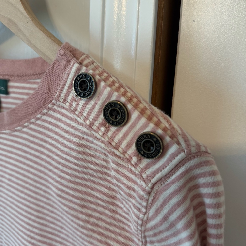 Lauren Ralph Lauren Women’s Pink &. White Striped Long Sleeve Size M 100% Cotton - Picture 3 of 10